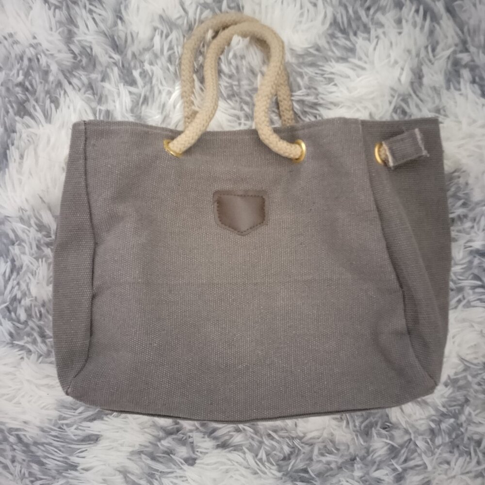 Grey Canvas Tote Bag with Zipper